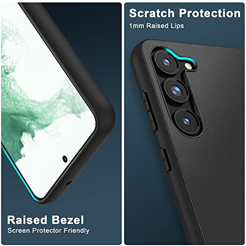 CASEJEEN for Samsung Galaxy S23 Case with 1 Pcs Tempered Glass Screen Protector and 1 Pcs Camera Lens Cover,PU Leather Rugged Shockproof Phone Cover,Black