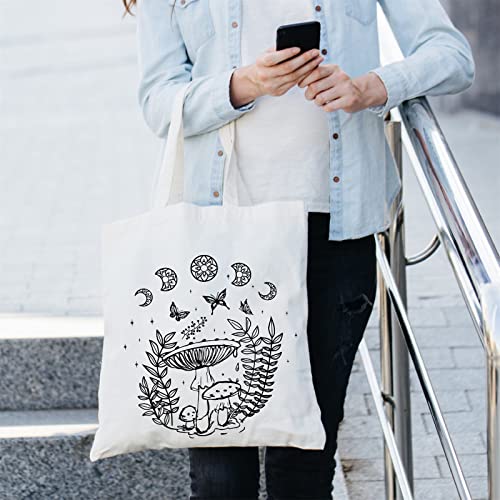 THEYGE Mushroom Tote Bag Aesthetic Vintage Mushroom Canvas Bag Cute Tote Bag for Women Gift Cotton Canvas Bag Shopping Shoulder Bag Reusable Grocery Bag