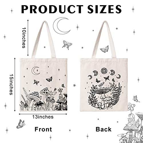 THEYGE Mushroom Tote Bag Aesthetic Vintage Mushroom Canvas Bag Cute Tote Bag for Women Gift Cotton Canvas Bag Shopping Shoulder Bag Reusable Grocery Bag