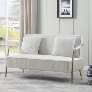taiweny velvet loveseat small sofa couch, modern pleated upholstered 2 seater love seat settee with two throw pillows for living room bedroom apartment, 56” (beige)