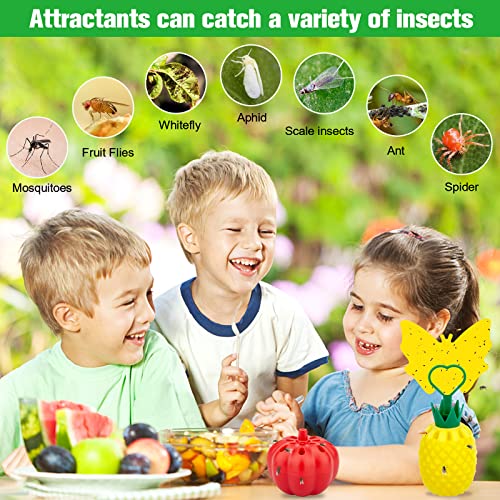 Fruit Fly Traps Refills with 16pcs Sticky Pads Traps, Safe 4pcs Gants Trap Bait Refills Liquid Replacement for Indoors Outdoor Kitchen Home Plant, Fruit Flies Refills for Reusable Fruit Fly Trap