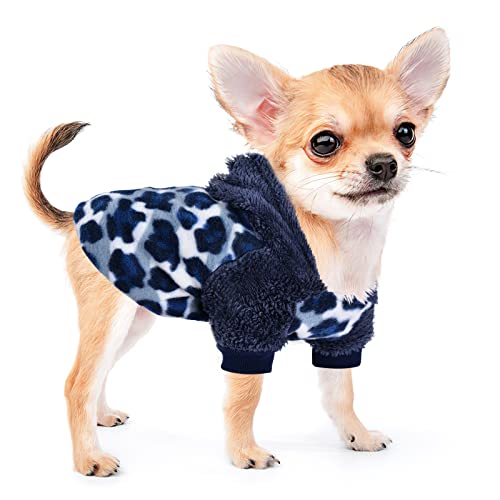 Dog Sweaters for Small Dogs Boy Girl Winter Puppy Sweater Hoodie Warm Fleece Puppy Sweatshirt Clothes Cold Weater Pet Jacket Outfit Cute Cat Apparel for Chihuahua Yorkie Coat (X-Small, Leopard 1)