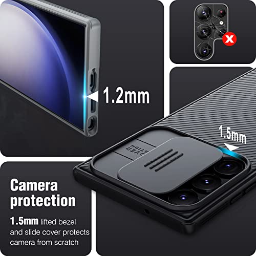 ErHu for Samsung Galaxy S23 Ultra Case with Camera Cover, [Non Slip & Anti-Fingerprint] [Drop Protection], Slim Thin Protective Phone Case for Samsung S23 Ultra 6.8 Inch, Black