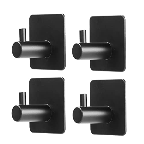 Matte Black Hook for Hanging , Heavy Duty Towel Hanger Coat or Clothes Hooks , 4 Pack Stainless Steel Adhesive Wall Hooks for Bathroom, Bedroom or Hotel