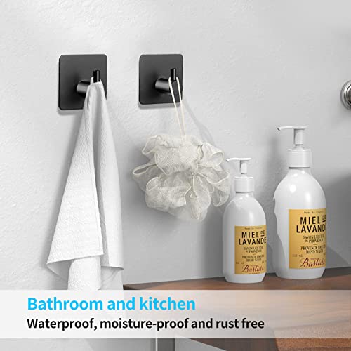 Matte Black Hook for Hanging , Heavy Duty Towel Hanger Coat or Clothes Hooks , 4 Pack Stainless Steel Adhesive Wall Hooks for Bathroom, Bedroom or Hotel
