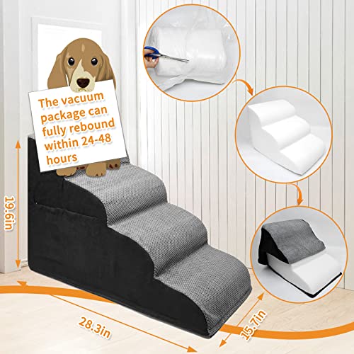 LOOBANI Dog Steps, Four Steps Dog Stairs Non-Slip, Pet Stairs for High Bed with Small Storage Space, Dog Ramp for Puppies, Older, and Injured Pets, Ramp Stairs for Couch, High Bed Climbing