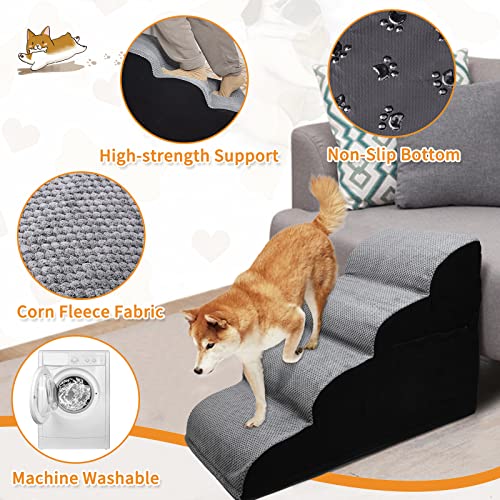 LOOBANI Dog Steps, Four Steps Dog Stairs Non-Slip, Pet Stairs for High Bed with Small Storage Space, Dog Ramp for Puppies, Older, and Injured Pets, Ramp Stairs for Couch, High Bed Climbing