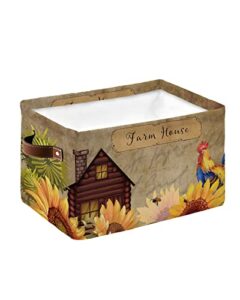 cube storage bins cloth towel organizer farm house vintage barn cock chicken sunflower fabric collapsible storage baskets with handles for home office closet shelves toy nursery 1 pack