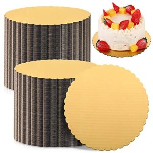 100 pack gold cake board round cake circle base boards disposable cake plate scalloped bases round coated cake boards circle cake trays cake base boards for cake dessert party supplies (8 inch)