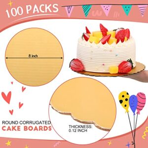 100 Pack Gold Cake Board Round Cake Circle Base Boards Disposable Cake Plate Scalloped Bases Round Coated Cake Boards Circle Cake Trays Cake Base Boards for Cake Dessert Party Supplies (8 Inch)