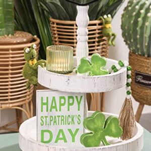 RM ROOMERS St Patrick’s Day Tiered Tray Decor, 4pcs Farmhouses St Patricks Day Table Decor, Irish Theme Wooden Shamrock Signs Table Centerpieces for March, Office, Home