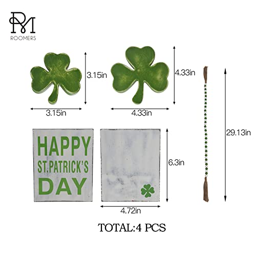 RM ROOMERS St Patrick’s Day Tiered Tray Decor, 4pcs Farmhouses St Patricks Day Table Decor, Irish Theme Wooden Shamrock Signs Table Centerpieces for March, Office, Home