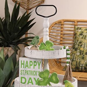 RM ROOMERS St Patrick’s Day Tiered Tray Decor, 4pcs Farmhouses St Patricks Day Table Decor, Irish Theme Wooden Shamrock Signs Table Centerpieces for March, Office, Home