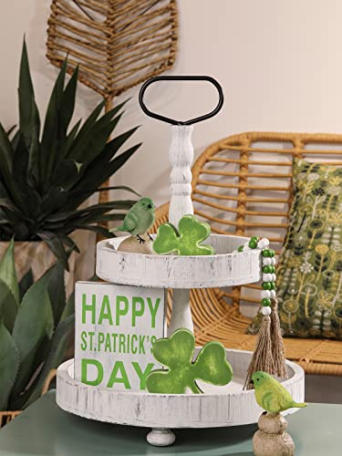 RM ROOMERS St Patrick’s Day Tiered Tray Decor, 4pcs Farmhouses St Patricks Day Table Decor, Irish Theme Wooden Shamrock Signs Table Centerpieces for March, Office, Home