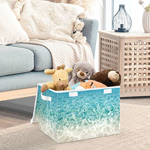 xigua Foldable Storage Bins with Lids and Handles Large Storage Baskets Blue Pacific Ocean Basket for Bedroom,Living Room,Closet,Shelves 16.5x12.6x11.8 In