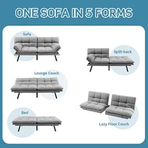 KOMFOTT Futon Sofa Bed, Linen Fabric Memory Foam Convertible Futon Couch with Adjustable Backrest & Armrests, Metal Legs, Modern Loveseat Sleeper Bed Split-Back Sofa for Small Apartment & Office