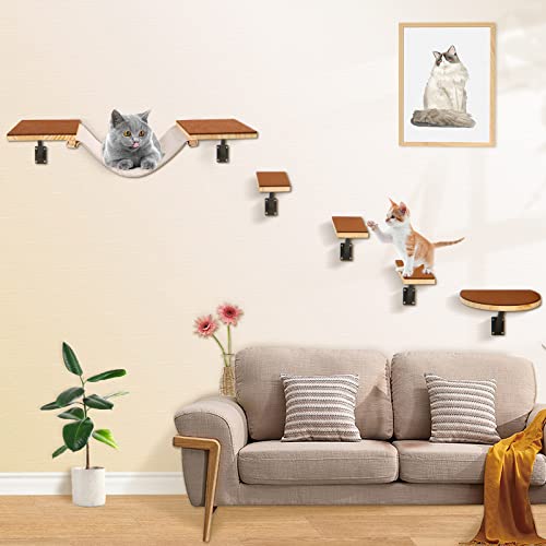 Calmbee Cat Wall Shelves, Cat Wall Furniture, Wall Mounted Cat Hammock Wooden Perch Cat Steps Cat Bridge Cat Tree Cat Climber Cats Bed Cat Cloud Board