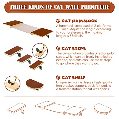 Calmbee Cat Wall Shelves, Cat Wall Furniture, Wall Mounted Cat Hammock Wooden Perch Cat Steps Cat Bridge Cat Tree Cat Climber Cats Bed Cat Cloud Board