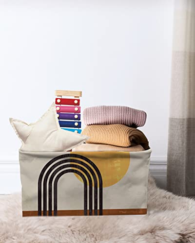 Cube Storage Bins Cloth Towel Organizer Abstract Art Mid Century Bohemian Style Sun Rainbow Boho Fabric Collapsible Storage Baskets with Handles for Home Office Closet Shelves Toy Nursery 1 Pack