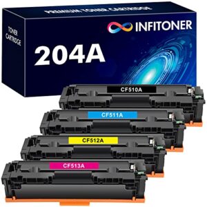 infitoner 204a toner cartridges 4 packs compatible for hp 204a cf510a cf511a cf512a cf513a for hp color pro m180 m181 m180n m181fw m154nw m154a m154 series printer ink ( black cyan yellow magenta )