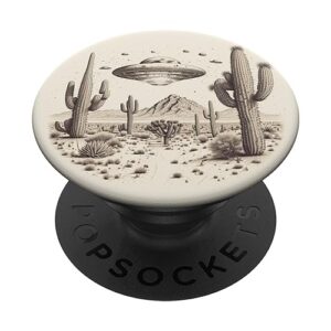 flying aliens ufo saucer surrounded by cactuses popsockets standard popgrip