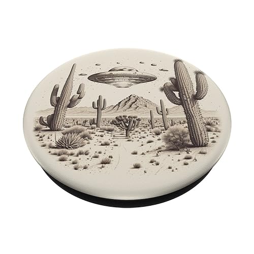 Flying Aliens UFO Saucer surrounded by cactuses PopSockets Standard PopGrip