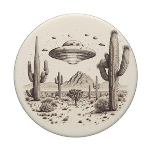 Flying Aliens UFO Saucer surrounded by cactuses PopSockets Standard PopGrip