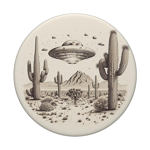 Flying Aliens UFO Saucer surrounded by cactuses PopSockets Standard PopGrip