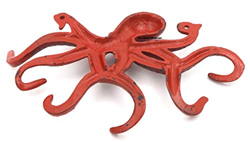 Swimming Octopus Key Hook Antique Look/Distress Blue/Vintage Hook/Sea Theme Hook/Coastal Hook and Swimming Octopus Key Hook Antique Look/Distress Red/Vintage Hook/Sea Theme Hook/Coastal Hook