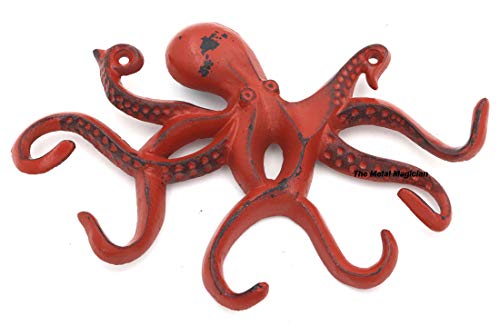 Swimming Octopus Key Hook Antique Look/Distress Blue/Vintage Hook/Sea Theme Hook/Coastal Hook and Swimming Octopus Key Hook Antique Look/Distress Red/Vintage Hook/Sea Theme Hook/Coastal Hook