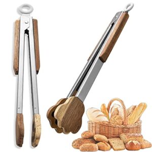 comuster acacia wood food clamp is cute cat claw type, with hanging hole design, wooden heat insulation handle, stainless steel clamp, which are easy to grip handle various delicacies