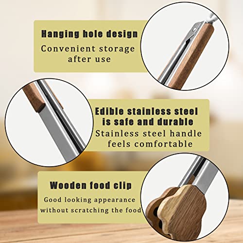 COMUSTER Acacia wood food clamp is cute cat claw type, with hanging hole design, wooden heat insulation handle, stainless steel clamp, which are easy to grip handle various delicacies