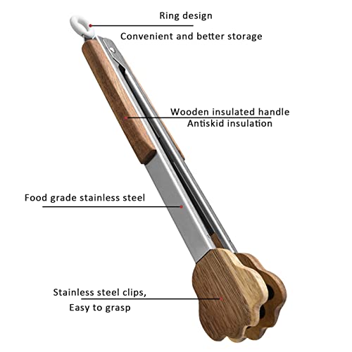 COMUSTER Acacia wood food clamp is cute cat claw type, with hanging hole design, wooden heat insulation handle, stainless steel clamp, which are easy to grip handle various delicacies