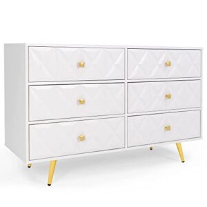 eazehome white dresser, 6 drawers dresser with wide double drawer, chest of drawers large storage cabinet for bedroom, living room, entryway, hallway