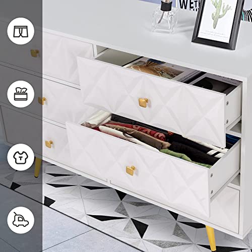 EazeHome White Dresser, 6 Drawers Dresser with Wide Double Drawer, Chest of Drawers Large Storage Cabinet for Bedroom, Living Room, Entryway, Hallway