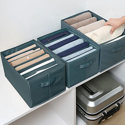 iSamzan Closet Organizers and Storage, Fabric Wardrobe Clothes Organizer, Folding Storage Box with Handle Built in PP Board, Drawer Dividers Organizer, Jeans, T Shirt, Baby Clothing, Towel, Pants Organizer (1Pcs 6 Grids 17.3*11*8.7in)