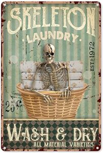 laundry signs metal wash in laundry skeleton wash dry metal sign decor tin aluminum sign wall art retro metal poster for door laundry room home farmhouse 8x12 inch