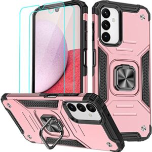 Amytor Designed for Samsung Galaxy A14 5G Case[2 x Tempered Glass Screen Protector] [ Military Grade ] 17Ft. Drop Tested Armor Protective Phone Case with Magnetic Car Mount Ring Kickstand (Rose Gold)
