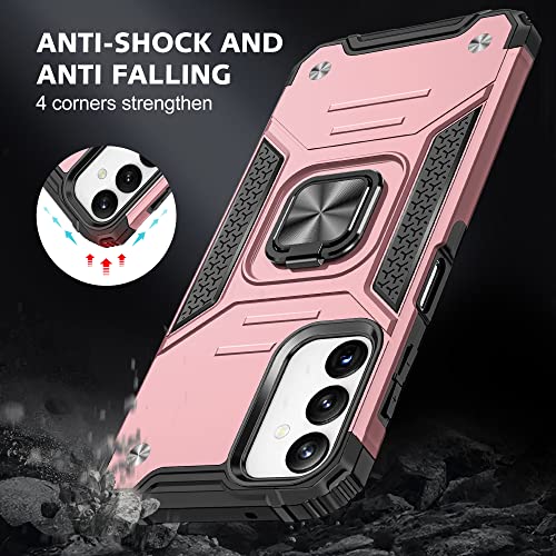 Amytor Designed for Samsung Galaxy A14 5G Case[2 x Tempered Glass Screen Protector] [ Military Grade ] 17Ft. Drop Tested Armor Protective Phone Case with Magnetic Car Mount Ring Kickstand (Rose Gold)