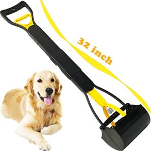 ienjoyed pooper scooper, large pooper scooper for dogs heavy duty, dog pooper scooper with long handle & high strength durable spring, foldable dog poop pick up (32-inch)