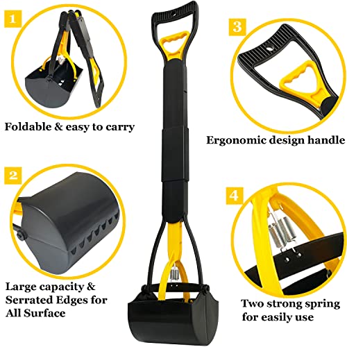 ienjoyed Pooper Scooper, Large Pooper Scooper for Dogs Heavy Duty, Dog Pooper Scooper with Long Handle & High Strength Durable Spring, Foldable Dog Poop Pick Up (32-inch)