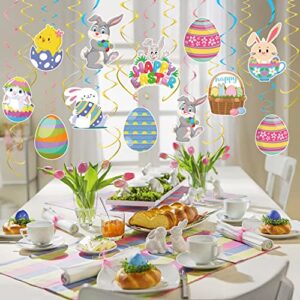 Easter Hanging Decorations, 50PCS Easter Hanging Swirls Decorations, Easter Party Supplies, Easter Egg Hunt Decorations, Easter Bunny Foil Ceiling Decorations, Happy Easter Hanging Swirls for Party