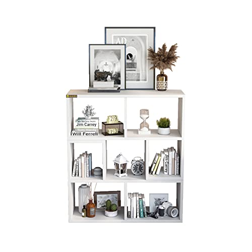 ALISENED 7-Cube Storage Shelf Organizer Bookshelf System, Modern Bookcase Open Standing Book Shelving Cabinet,Wooden Bookshelf Display Cube Shelves Compartments