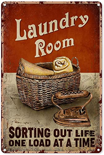 Laundry Metal Wall Decor Laundry Room Laundry Sorting Out Life One Load at a Time Tin Sign Decoration Vintage Chic Metal Poster Wall Decor Art Gift for Laundry Room Farmhouse Door 12x8 inch