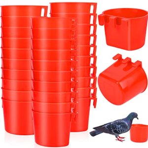 50 pieces cage cups plastic hanging bird feeding cups universal cage cups birds feeders seed bowl chicken feeding watering dish with hooks for pet pigeon parrot parakeet poultry (red)