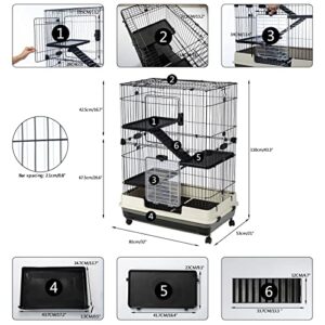 HomSof 4-Tier 32" Small Animal Metal Cage Height Adjustable with Lockable Casters Grilles Pull-Out Tray for Rabbit Chinchilla Ferret Bunny Guinea Pig Squirrel Hedgehog(Grey)