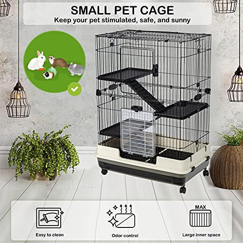 HomSof 4-Tier 32" Small Animal Metal Cage Height Adjustable with Lockable Casters Grilles Pull-Out Tray for Rabbit Chinchilla Ferret Bunny Guinea Pig Squirrel Hedgehog(Grey)