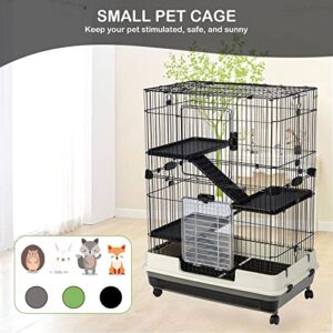 HomSof 4-Tier 32" Small Animal Metal Cage Height Adjustable with Lockable Casters Grilles Pull-Out Tray for Rabbit Chinchilla Ferret Bunny Guinea Pig Squirrel Hedgehog(Grey)