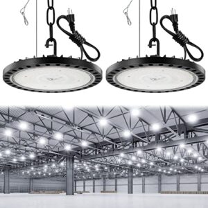 TYCOLIT LED High Bay Light 200W 2 Pack, 5000K Bright UFO LED High Bay Lights 20000LM with US Plug 5ft Cable,IP65 LED UFO Bay Lighting with Chain&Safety Rope for Warehouse Workshop Factory Garage