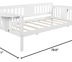 Woanke Twin Size Daybed, Wooden Daybed Frame with Wood Slat Support, Dual-use Sturdy Sofa Bed for Bedroom Living Room, White